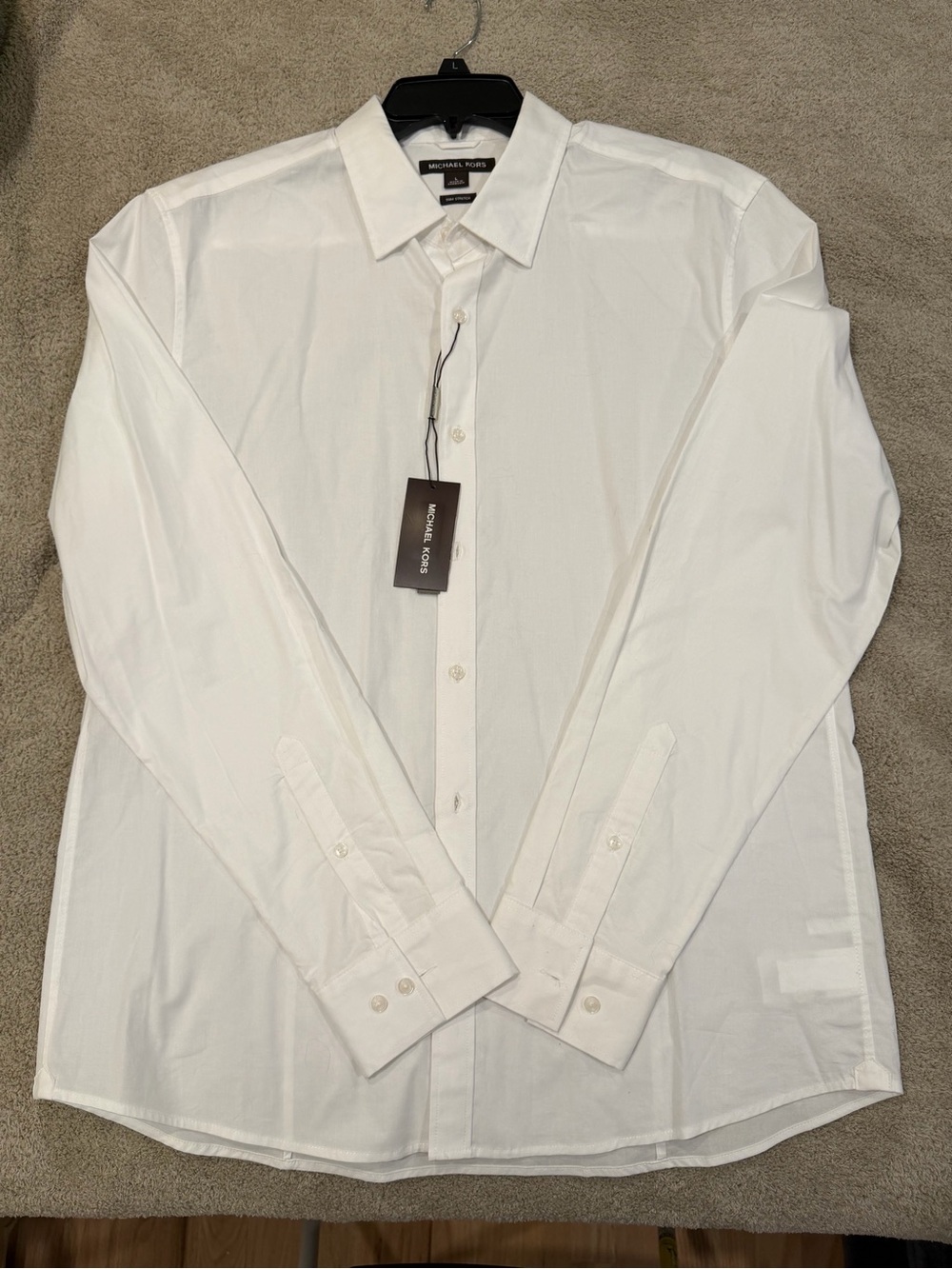 Michael Kors Men’s White Trim Stretch Long-Sleeve Dress Shirt